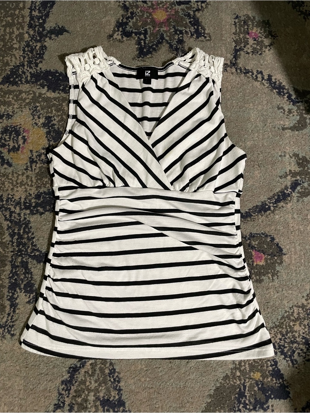 Iz Byer White and Black Striped Sleeveless Wrap Tank